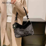 Plush Women Shoulder Bag with Flower Pendant