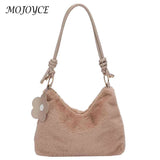Plush Women Shoulder Bag with Flower Pendant