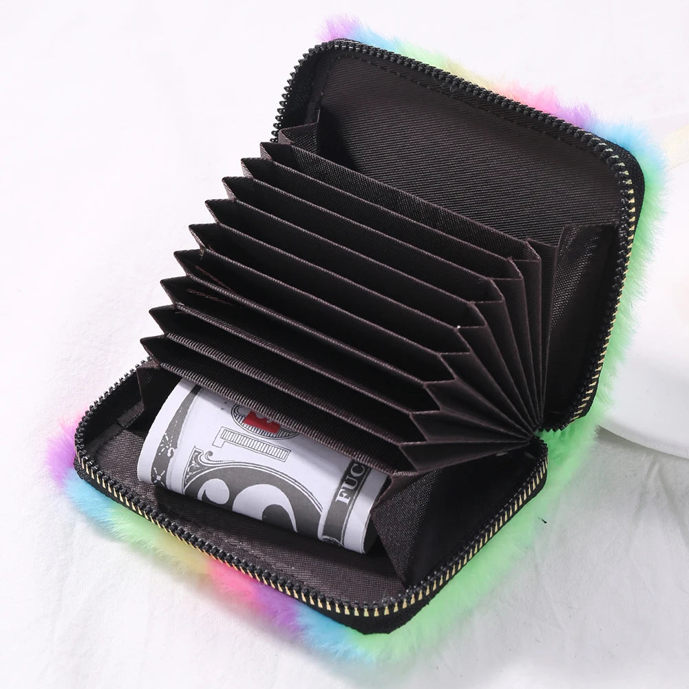 Soft Fluffy Women Wallet Colorful Stripes Female Purse for Travel Gift