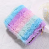 Soft Fluffy Women Wallet Colorful Stripes Female Purse for Travel Gift