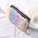Soft Fluffy Women Wallet Colorful Stripes Female Purse for Travel Gift