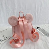 Plush Women's Backpack With Bear Ears Fur Shoulders Bag Furry Women Bag