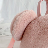 Plush Women's Backpack With Bear Ears Fur Shoulders Bag Furry Women Bag