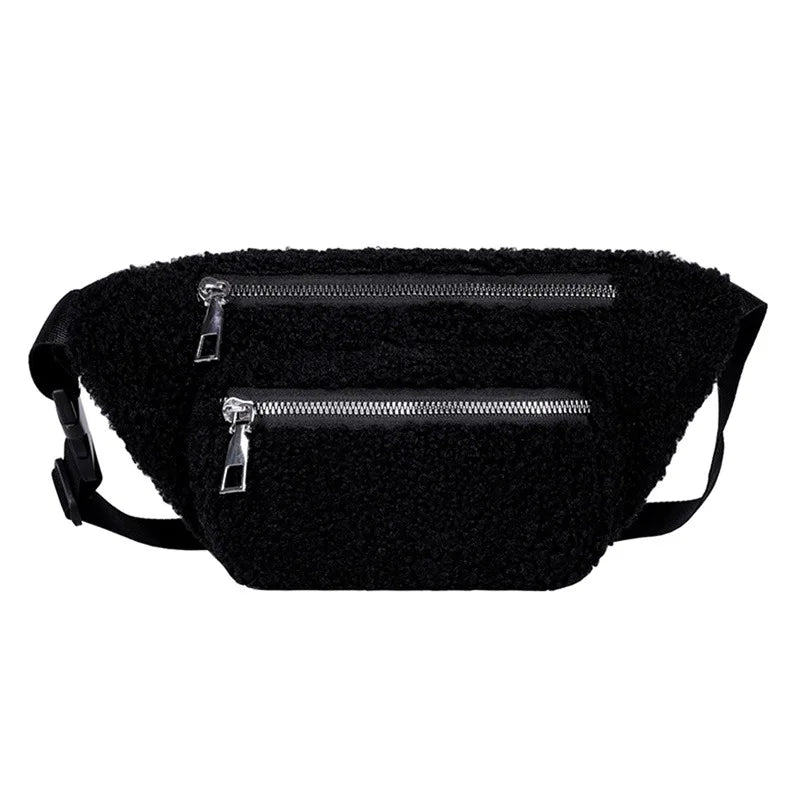 Plush Women's Waist Bag Solid Belt Bags Crossbody Chest Bag