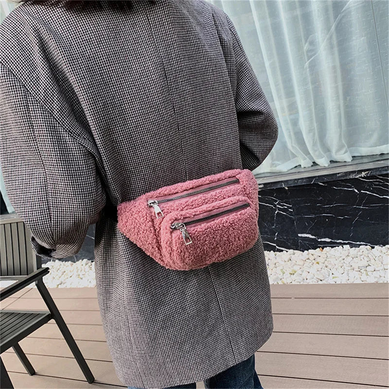Plush Women's Belt Bag Solid Waist Pouch