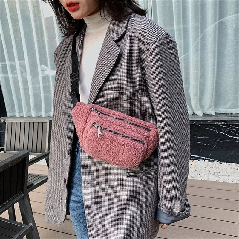 Plush Waist Bag Solid Belt Bags for Women