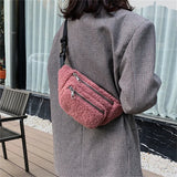 Plush Women's Waist Bag Solid Belt Crossbody Chest Bag