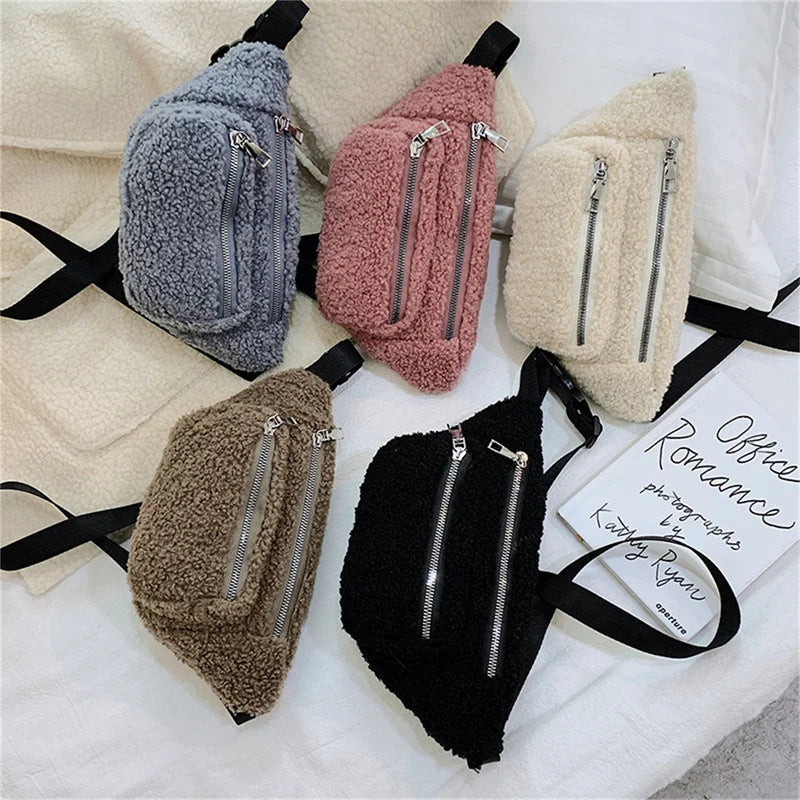 Plush Women's Waist Bag Shoulder Chest Bag