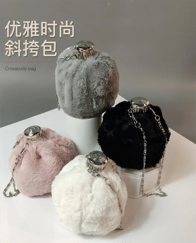 Plush Hip Flask Bucket Bag Chain Shoulder Messenger Bag