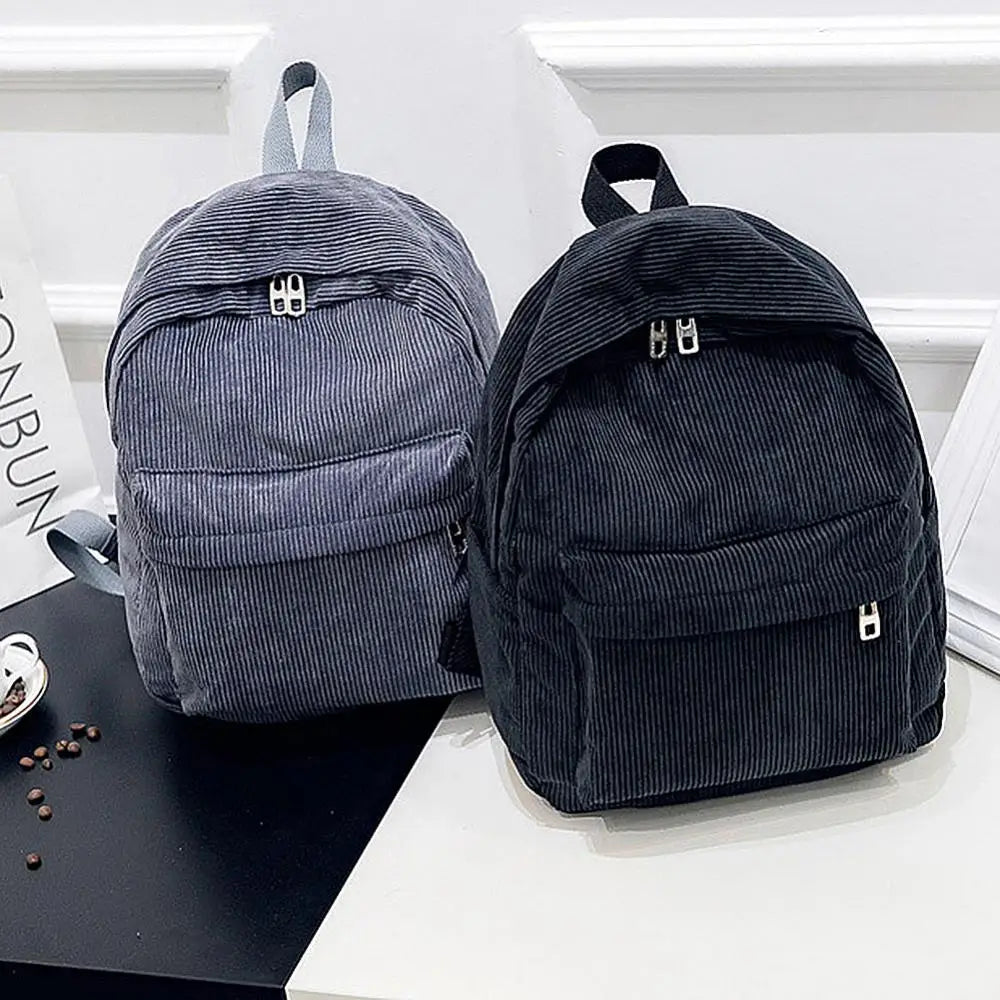 Large Capacity Backpack Women Corduroy Student Schoolbag
