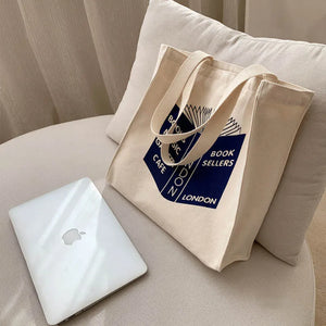 Classic Poetry Life College Style Shoulder Bag Retro Zipper Canvas Shopping Bag