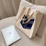 Classic Poetry Life College Style Shoulder Bag Retro Zipper Canvas Shopping Bag