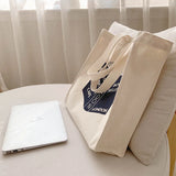 Classic Poetry Life College Style Shoulder Bag Retro Zipper Canvas Shopping Bag