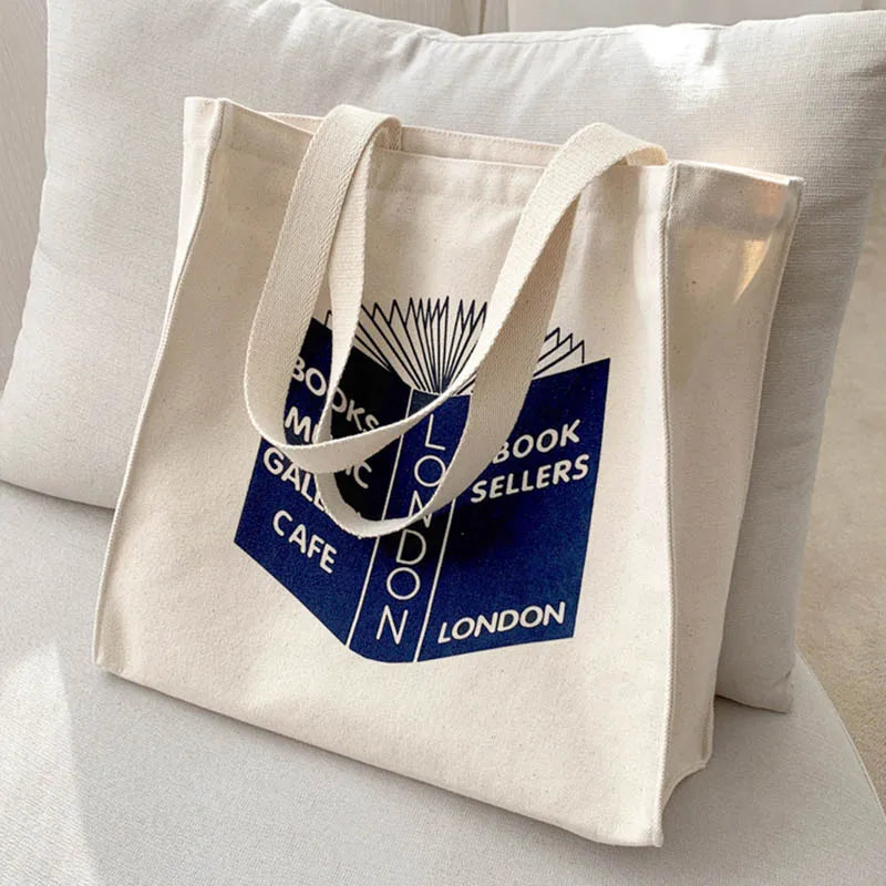 Classic Poetry Life College Style Shoulder Bag Retro Zipper Canvas Shopping Bag