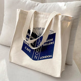 Classic Poetry Life College Style Shoulder Bag Retro Zipper Canvas Shopping Bag