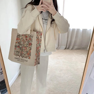 Vintage Classic Pattern Thick Cotton Canvas Shoulder Shopping Tote Bag