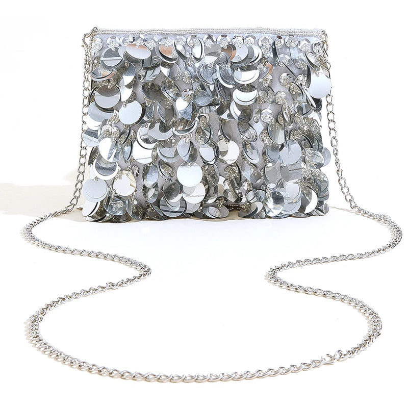 Polyester Clutch Purses Chain Sequin Crossbody Bag
