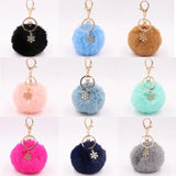 Snowflake Pom Pom Keychain Fluffy Plush Ball Women Girls Bag Accessory Holiday