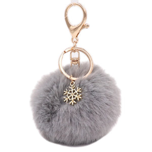 Snowflake Pom Pom Keychain Fluffy Plush Ball Women Girls Bag Accessory Holiday