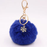 Snowflake Pom Pom Keychain Fluffy Plush Ball Women Girls Bag Accessory Holiday