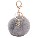 Snowflake Pom Pom Keychain Fluffy Plush Ball Women Girls Bag Accessory Holiday
