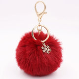 Snowflake Pom Pom Keychain Fluffy Plush Ball Women Girls Bag Accessory Holiday