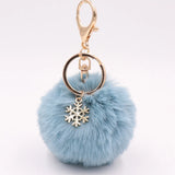 Snowflake Pom Pom Keychain Fluffy Plush Ball Women Girls Bag Accessory Holiday