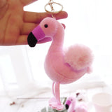 Fluffy Flamingo Keychain Woman Fur Bag Charms Keyrings Pom Car Pendant