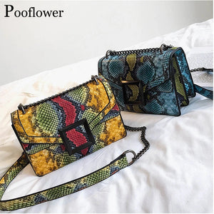 Pooflower Serpentine Snake Chains Mini Purse Bags Shoulder Bag for Women