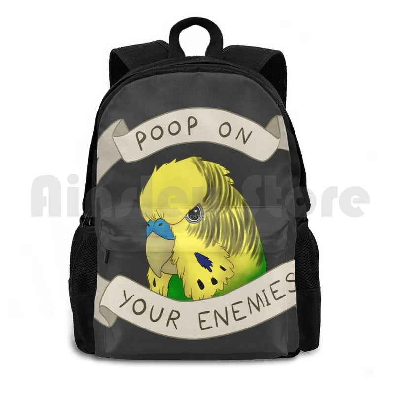 Poop Enemies Outdoor Hiking Backpack Waterproof Travel Budgie Parakeet Bird