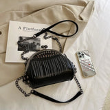 Women's Rivet Shell Bag with Tassel Chain - Red