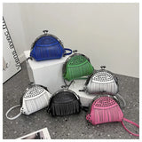 Women's Rivet Shell Bag with Tassel Chain - Red