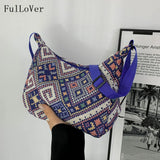 Ethnic Style Canvas Crossbody Tote Bag for Women
