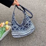 Ethnic Style Canvas Crossbody Tote Bag for Women