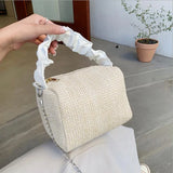 Small Straw Crossbody Bag for Women with Chain Strap