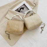 Small Straw Crossbody Bag for Women with Chain Strap