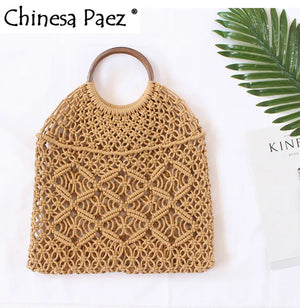 Cotton Rope Hollow Straw Bag Macrame Tote Vintage Handbag