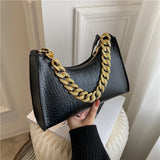 Crocodile Pattern Women's Shoulder Bag Zipper Handbag PU Leather