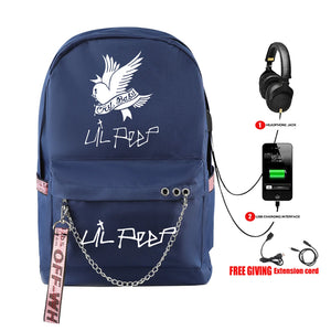 Lil Peep School Backpack Oxford Waterproof USB Travel Bag