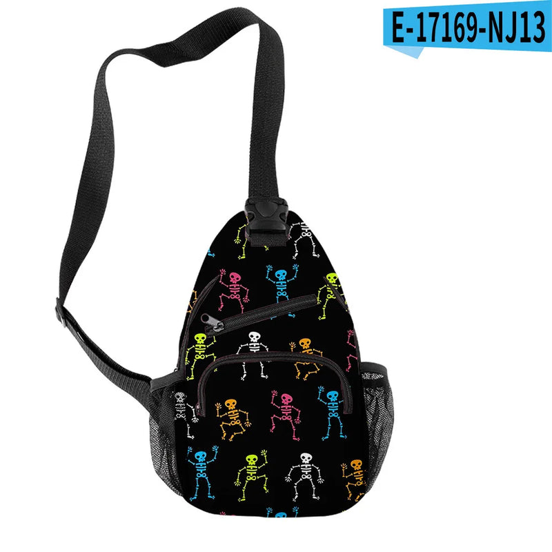 Skeleton Crossbody Chest Bag 3D Print Waterproof Teen Travel Shoulder