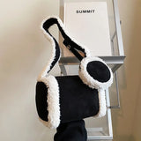 Plush Shoulder Bag Women Underarm Bag Textured Messenger Bag