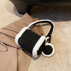 Plush Shoulder Bag Women Underarm Bag Textured Messenger Bag