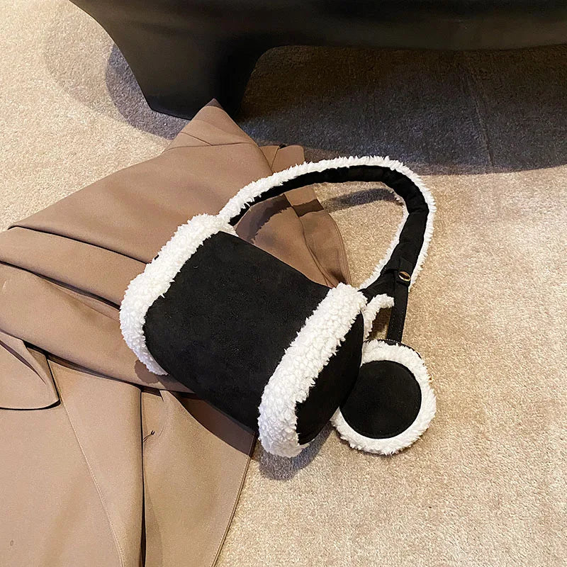 Plush Shoulder Bag Women Underarm Bag Textured Messenger Bag