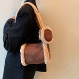 Plush Shoulder Bag Women Underarm Bag Textured Messenger Bag