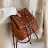 Women's Chain Embroidered Green Backpack Purse