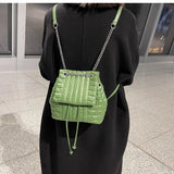 Women's Chain Embroidered Green Backpack Purse