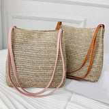 Large Basket Handbag Straw Woven Bag 100% Natural Shoulder Bags Casual Tote