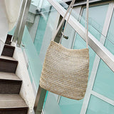 Large Basket Handbag Straw Woven Bag 100% Natural Shoulder Bags Casual Tote