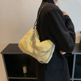 Plush Handbag with Fine Chains Texture Shoulder Bag