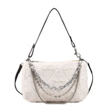 Plush Handbag with Fine Chains Texture Shoulder Bag